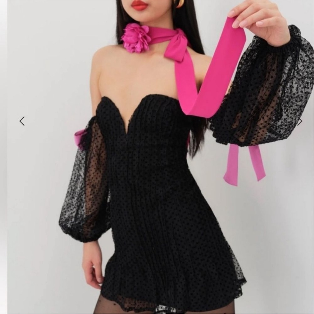 For Love and Lemons  Off Shoulder Dress with Pink Bows